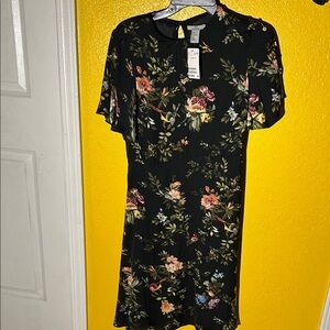 H&M Black Mini Dress with Multicolor Floral Print